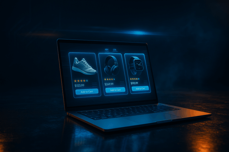 ECommerce image, laptop with products for sale